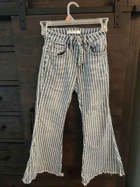 Kids Blue Striped Flared Jeans